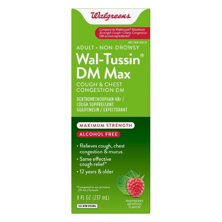 Wal-Tussin DM Max Cough + Congestion Relief Liquid Raspberry Menthol