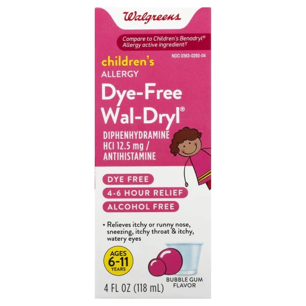 Wal-Dryl Children's Allergy Oral Solution Dye-Free Bubble Gum