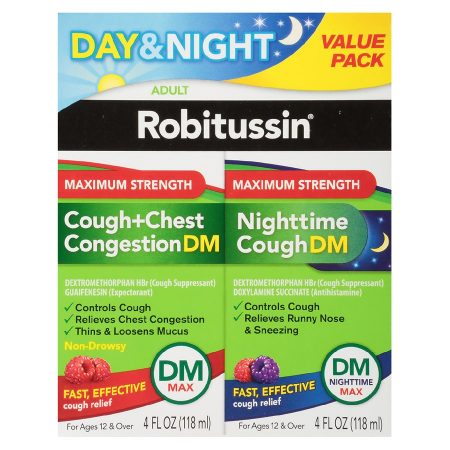 Adult Maximum Strength Cough + Chest Congestion & Nighttime Cough DM Max Raspberry, Blue Raspberry